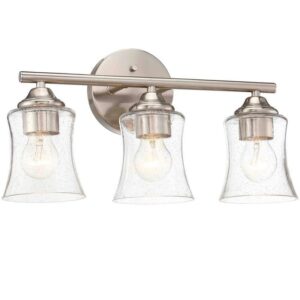 Uixe 17.7 in. 3-Light Brushed Nickel Bathroom Vanity Light w/ Seeded Glass