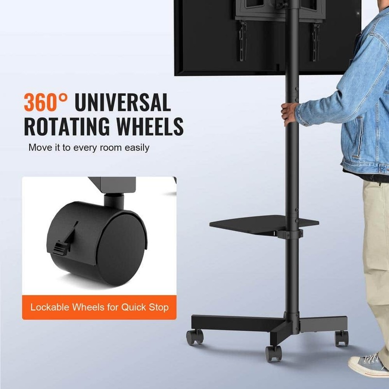SVOPES Mobile TV Stand Height Adjustable Cart for 23-60 in. TVs w/ Tray & Wheels - Image 5