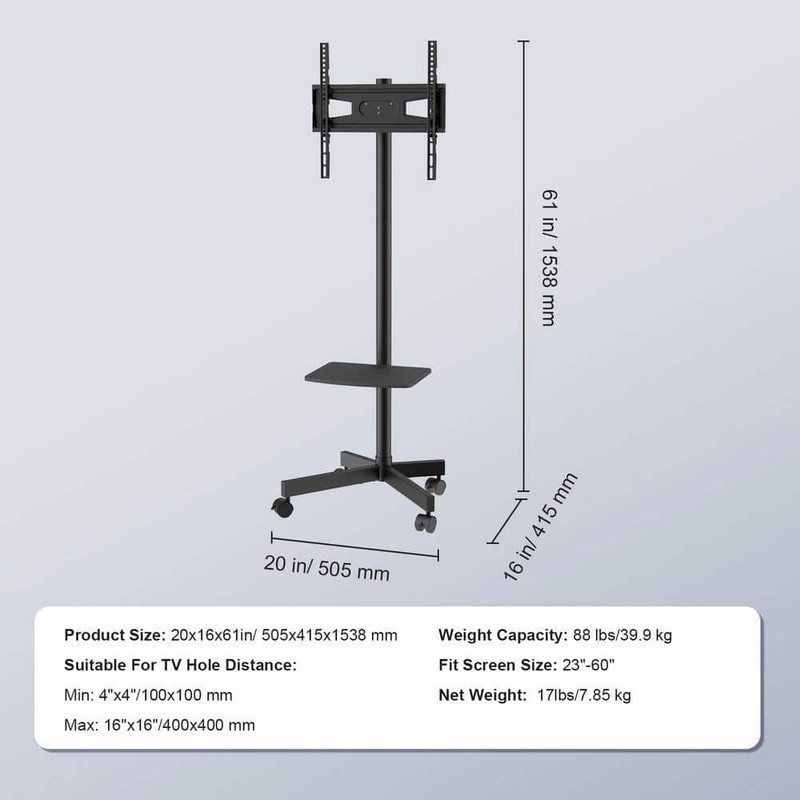 SVOPES Mobile TV Stand Height Adjustable Cart for 23-60 in. TVs w/ Tray & Wheels - Image 7