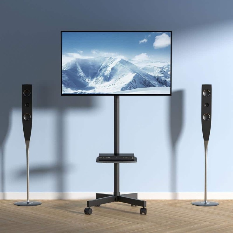 SVOPES Mobile TV Stand Height Adjustable Cart for 23-60 in. TVs w/ Tray & Wheels - Image 8
