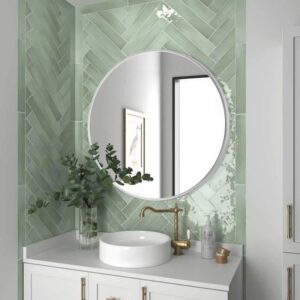 24x24 in Round Silver Wall Vanity Mirror Aluminum Alloy Frame Bathroom Mirror
