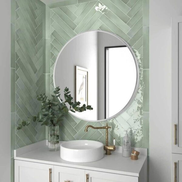24x24 in Round Silver Wall Vanity Mirror Aluminum Alloy Frame Bathroom Mirror