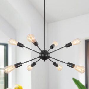 LWYTJO Jamee 8-Light Matte Black Sputnik Chandelier Modern Farmhouse Pendant