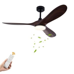 OUKANING 42 in Black Ceiling Fan 6-Speed LED Light w/Brown Wood Blades & Remote