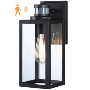 Pia Ricco 12.65 in Black Farmhouse Outdoor Wall Lantern Light Motion Sensor