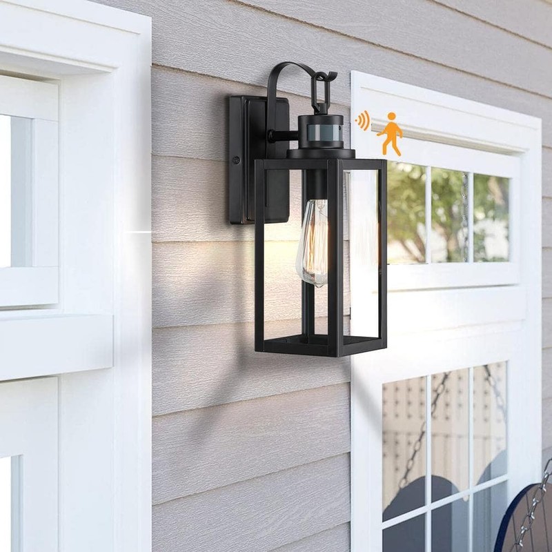 Pia Ricco 12.65 in Black Farmhouse Outdoor Wall Lantern Light Motion Sensor - Image 2