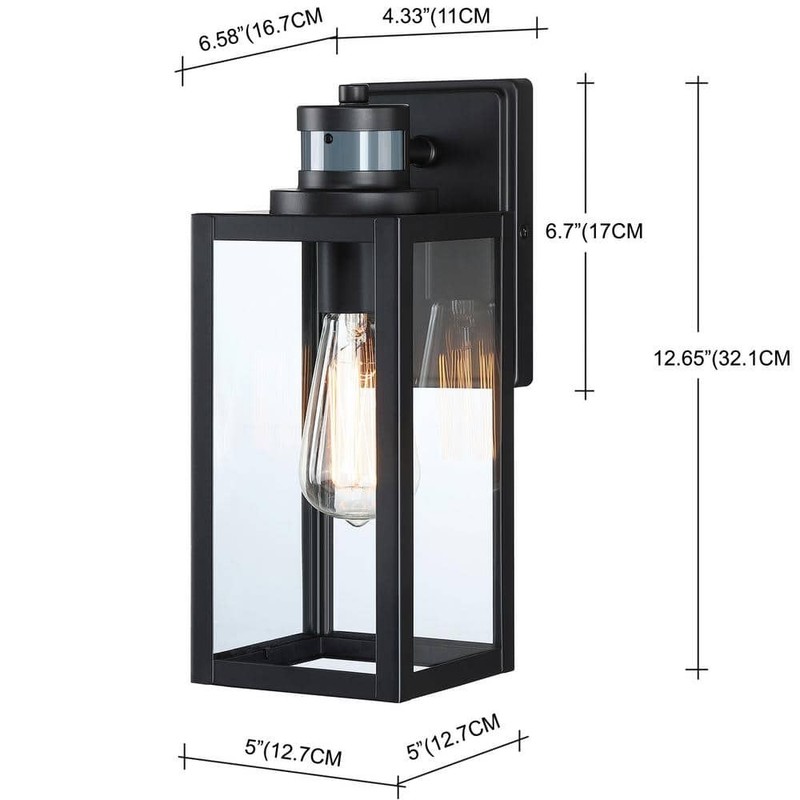 Pia Ricco 12.65 in Black Farmhouse Outdoor Wall Lantern Light Motion Sensor - Image 5