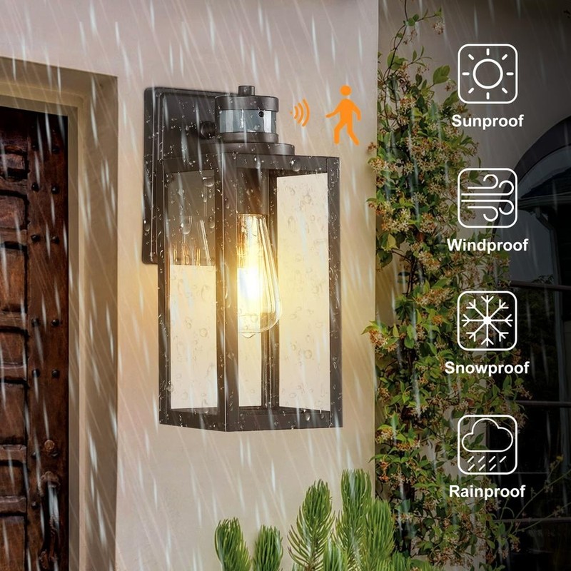 Pia Ricco 12.65 in Black Farmhouse Outdoor Wall Lantern Light Motion Sensor - Image 7