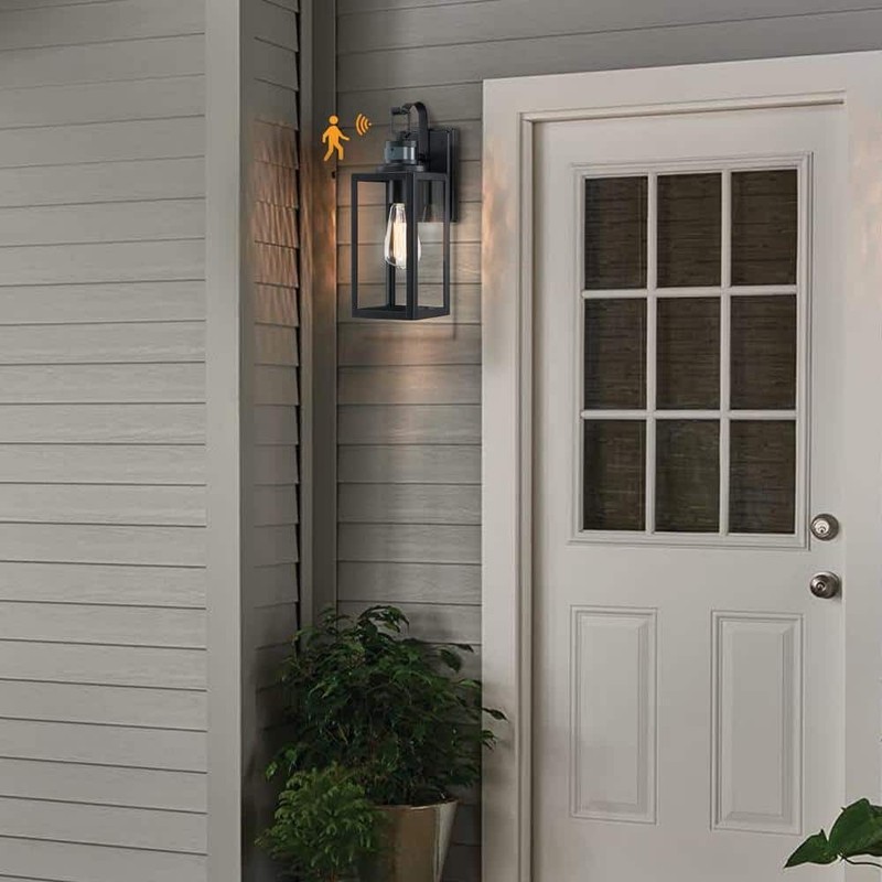 Pia Ricco 12.65 in Black Farmhouse Outdoor Wall Lantern Light Motion Sensor - Image 8