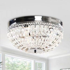 Flint Garden 13.75 in. 3-Light Crystal Chrome Flush Mount Ceiling Light Fixture