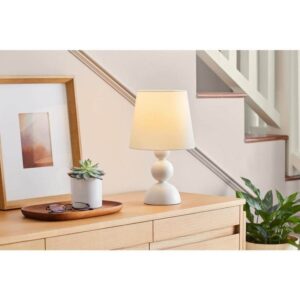 Hampton Bay Sweetoak 14" 1-Light White Resin Table Lamp with Fabric Drum Shade