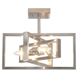 ADSENSTY 15.8 in 3-Light Sand Nickel Farmhouse Semi Flush Mount Ceiling