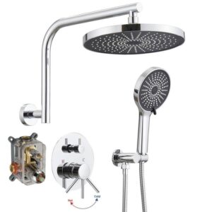 BWE Polished Chrome 3-Spray Round Rain Shower Faucet Set Single Handle w/ Valve