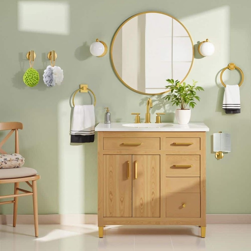 FORIOUS Bathroom Towel Ring Wall Mounted In Gold - Image 5