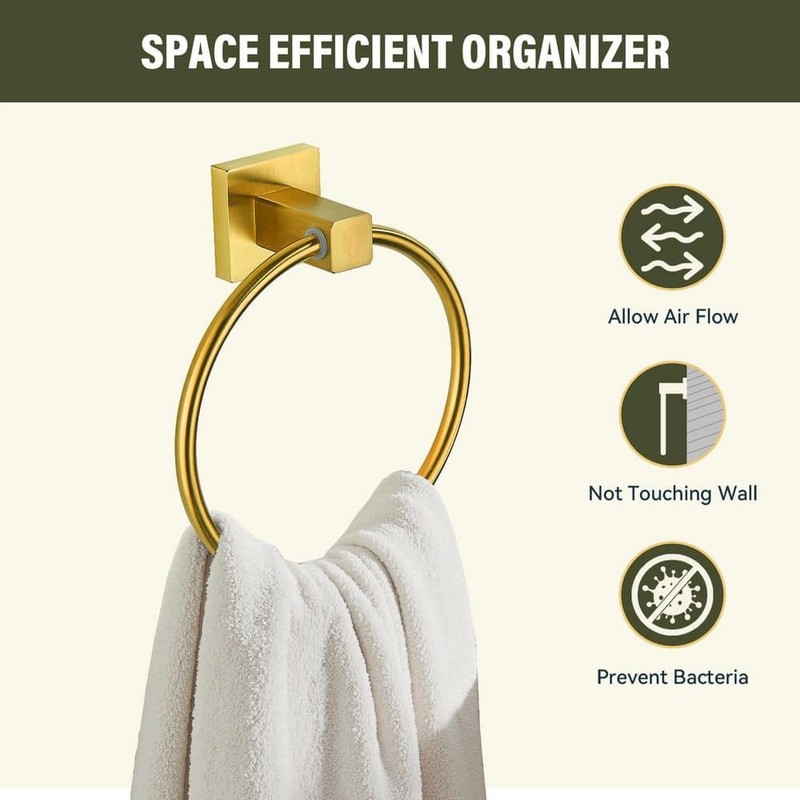FORIOUS Bathroom Towel Ring Wall Mounted In Gold - Image 7