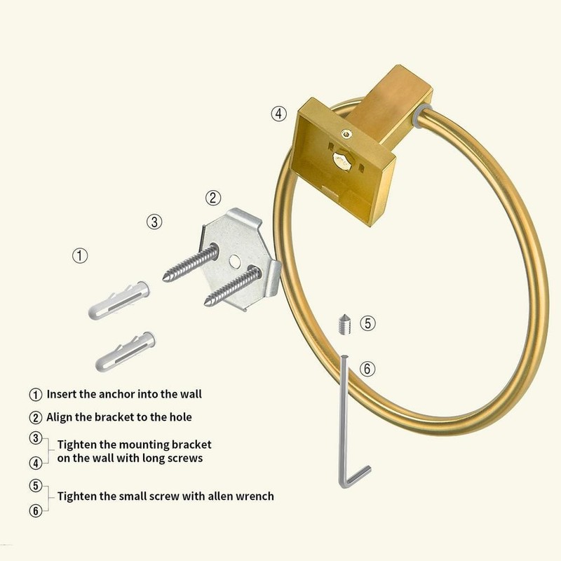 FORIOUS Bathroom Towel Ring Wall Mounted In Gold - Image 8