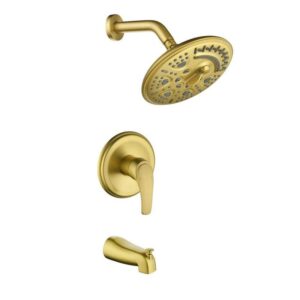 AIMADI Brushed Gold 6-Spray Tub & Shower Faucet Set 8" Wall Mount w/ Valve