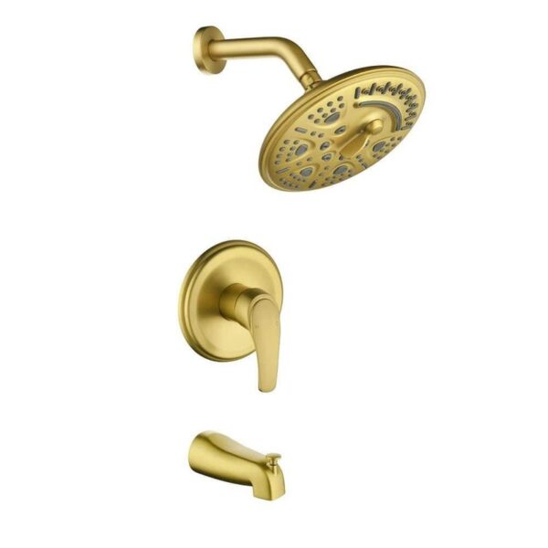 AIMADI Brushed Gold 6-Spray Tub & Shower Faucet Set 8" Wall Mount w/ Valve