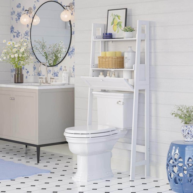 RiverRidge Amery White Over Toilet Storage Cabinet 25"x58" Shelves & Drawer - Image 2