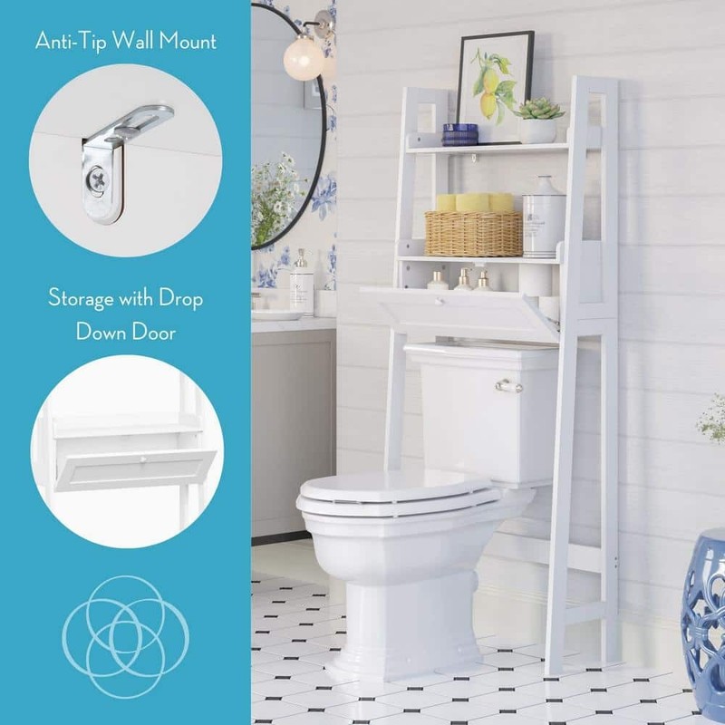 RiverRidge Amery White Over Toilet Storage Cabinet 25"x58" Shelves & Drawer - Image 5