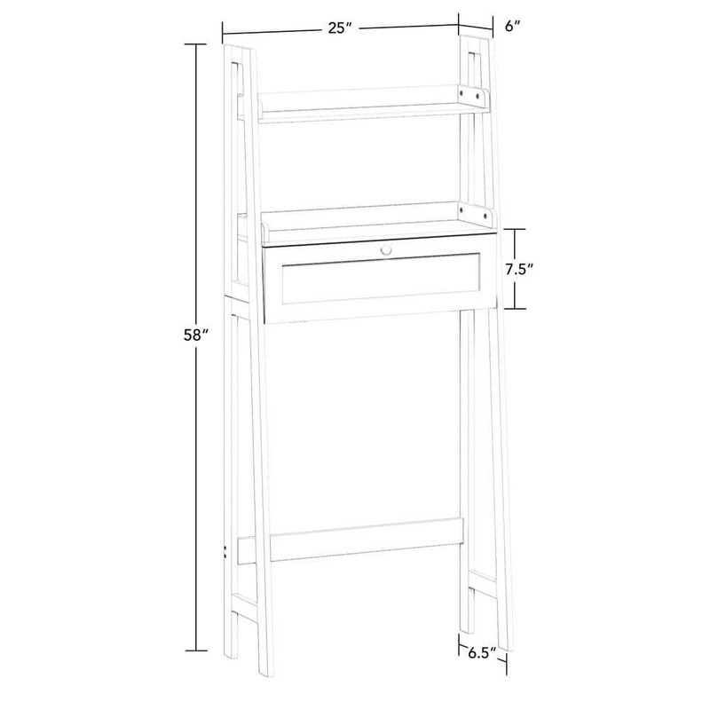 RiverRidge Amery White Over Toilet Storage Cabinet 25"x58" Shelves & Drawer - Image 6