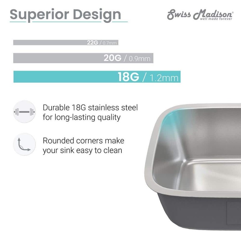 Swiss Madison 32" x 21" Stainless Steel, Dual Basin, Undermount Kitchen Sink - Image 3