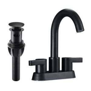waterpar 4" Centerset Double Handle Bathroom Faucet w/Supply Hose&in Matt Black