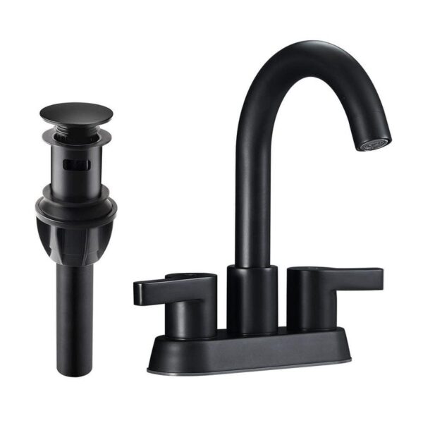 waterpar 4" Centerset Double Handle Bathroom Faucet w/Supply Hose&in Matt Black