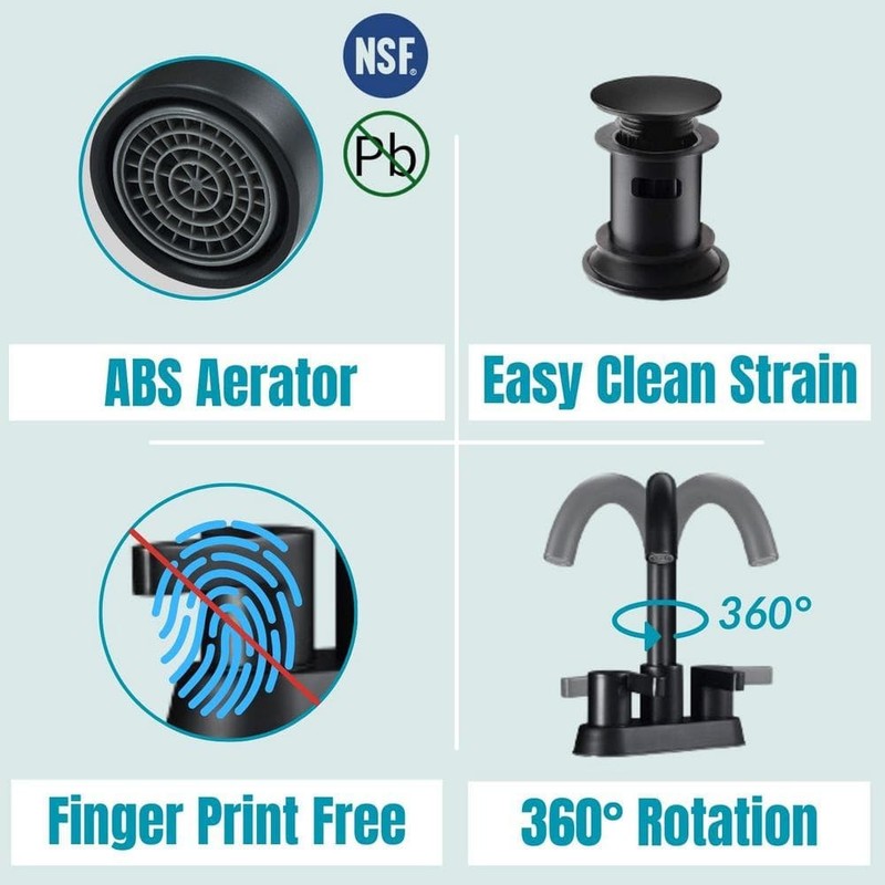 waterpar 4" Centerset Double Handle Bathroom Faucet w/Supply Hose&in Matt Black - Image 2