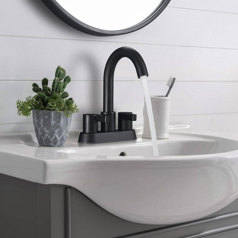 waterpar 4" Centerset Double Handle Bathroom Faucet w/Supply Hose&in Matt Black - Image 3