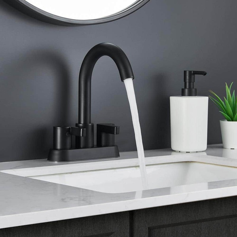 waterpar 4" Centerset Double Handle Bathroom Faucet w/Supply Hose&in Matt Black - Image 6
