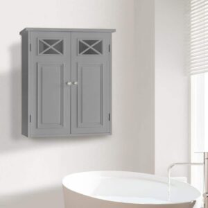Teamson Home Dawson Gray Wall Cabinet 20"x7"x24" Wooden 2-Door Storage