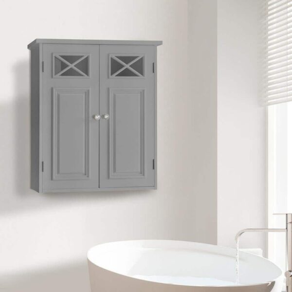 Teamson Home Dawson Gray Wall Cabinet 20"x7"x24" Wooden 2-Door Storage