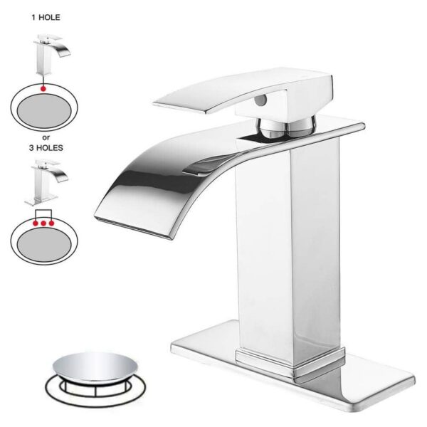 BWE Polished Chrome Waterfall Bathroom Faucet Single Handle Single Hole Sink
