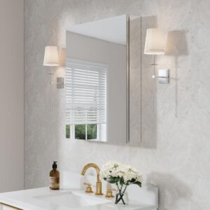 WELLFOR ROSA 24"x30" Tri-View Medicine Cabinet Mirror Aluminum Adjustable
