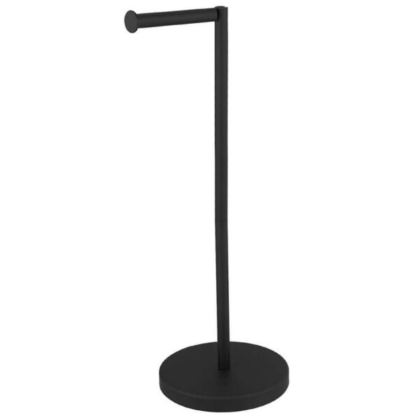 BWE Matte Black Freestanding Toilet Paper Holder Round Base Bathroom Stand
