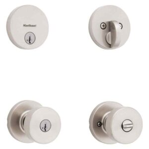 Kwikset Pismo Round Rose Satin Nickel Knob Door Combo Pack Featuring SmartKey