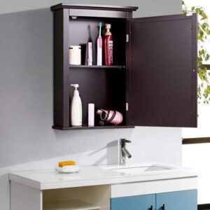 WELLFOR 22 in. W x 27 in. H Brown Surface Mount Medicine Cabinet with Mirror
