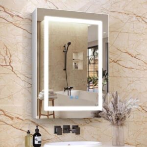 FUFU&GAGA 19.7"x27.6" White Bathroom Medicine Cabinet w/ Mirror & Shelf