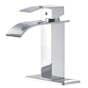 BWE Polished Chrome Waterfall Bathroom Faucet Single Handle w/ Supply Line