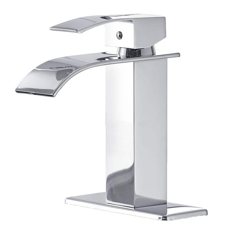 BWE Polished Chrome Waterfall Bathroom Faucet Single Handle w/ Supply Line
