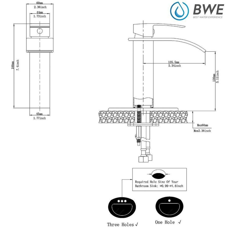 BWE Polished Chrome Waterfall Bathroom Faucet Single Handle w/ Supply Line - Image 3