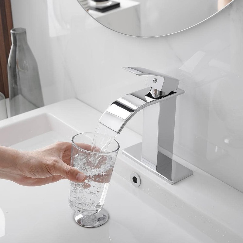 BWE Polished Chrome Waterfall Bathroom Faucet Single Handle w/ Supply Line - Image 4