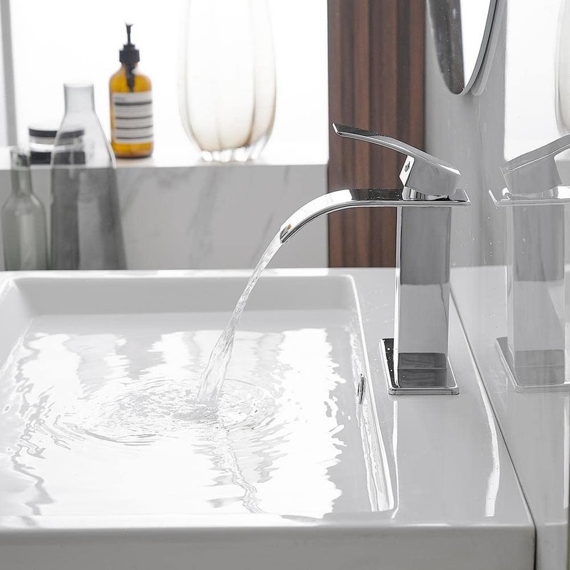 BWE Polished Chrome Waterfall Bathroom Faucet Single Handle w/ Supply Line - Image 6