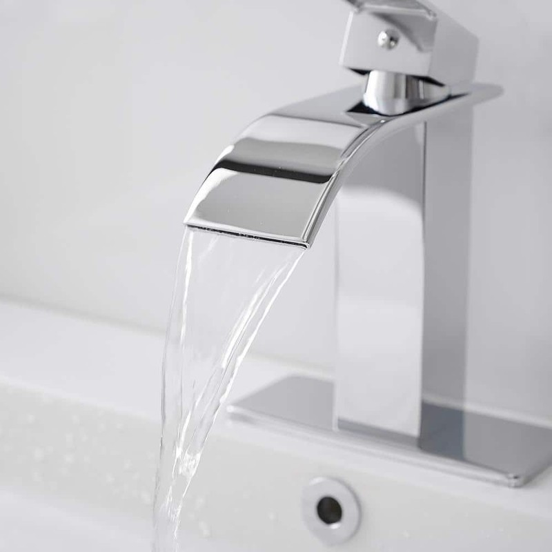BWE Polished Chrome Waterfall Bathroom Faucet Single Handle w/ Supply Line - Image 7