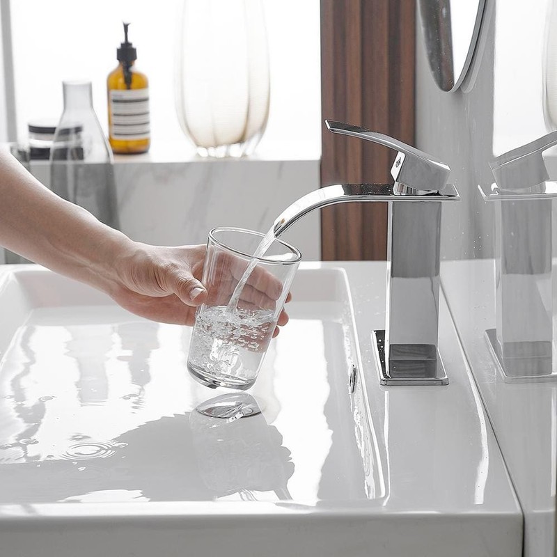 BWE Polished Chrome Waterfall Bathroom Faucet Single Handle w/ Supply Line - Image 8