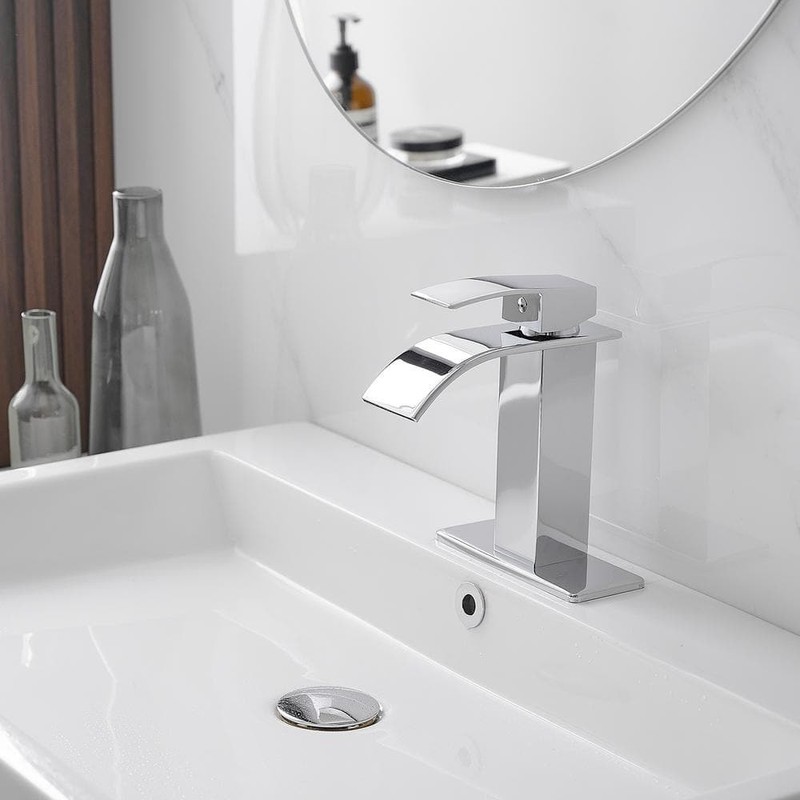 BWE Polished Chrome Waterfall Bathroom Faucet Single Handle w/ Supply Line - Image 9
