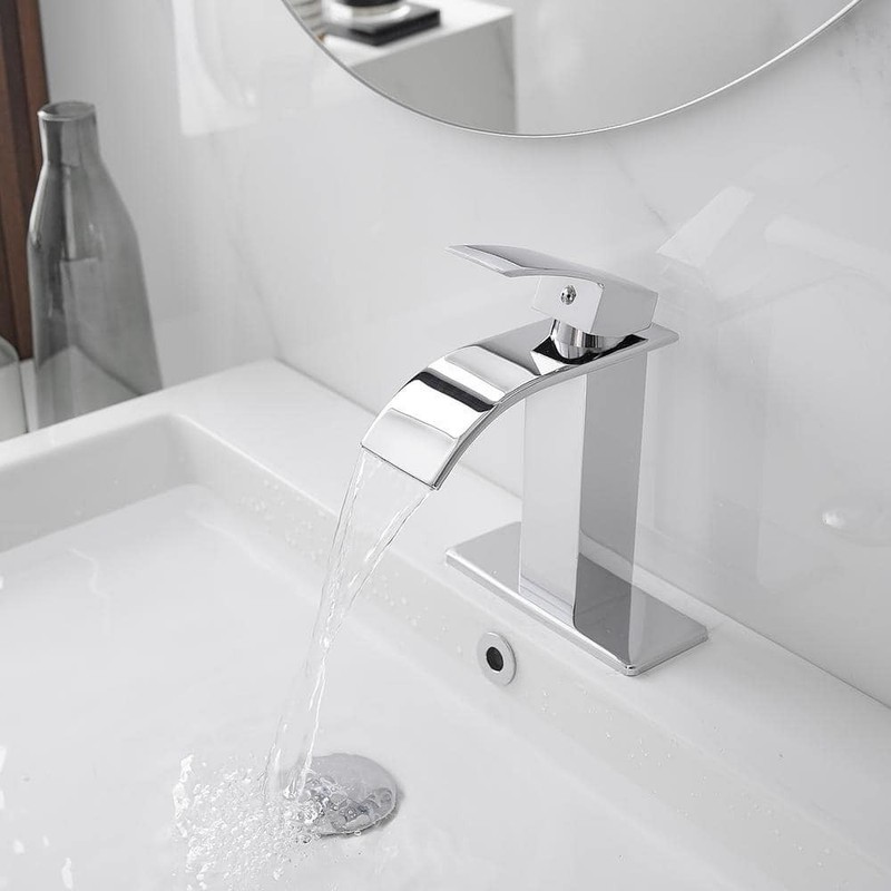 BWE Polished Chrome Waterfall Bathroom Faucet Single Handle w/ Supply Line - Image 10