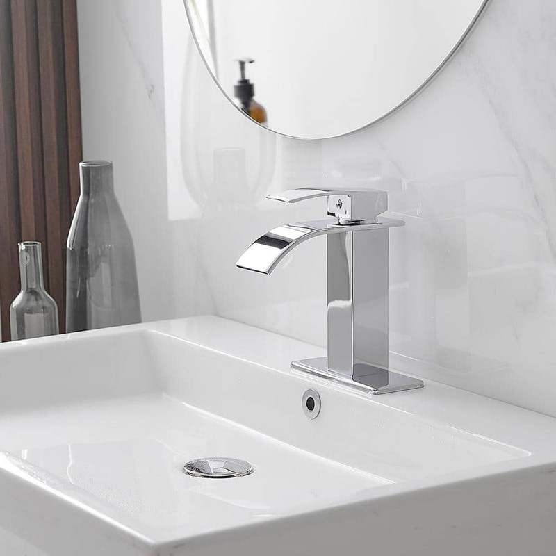 BWE Polished Chrome Waterfall Bathroom Faucet Single Handle w/ Supply Line - Image 12