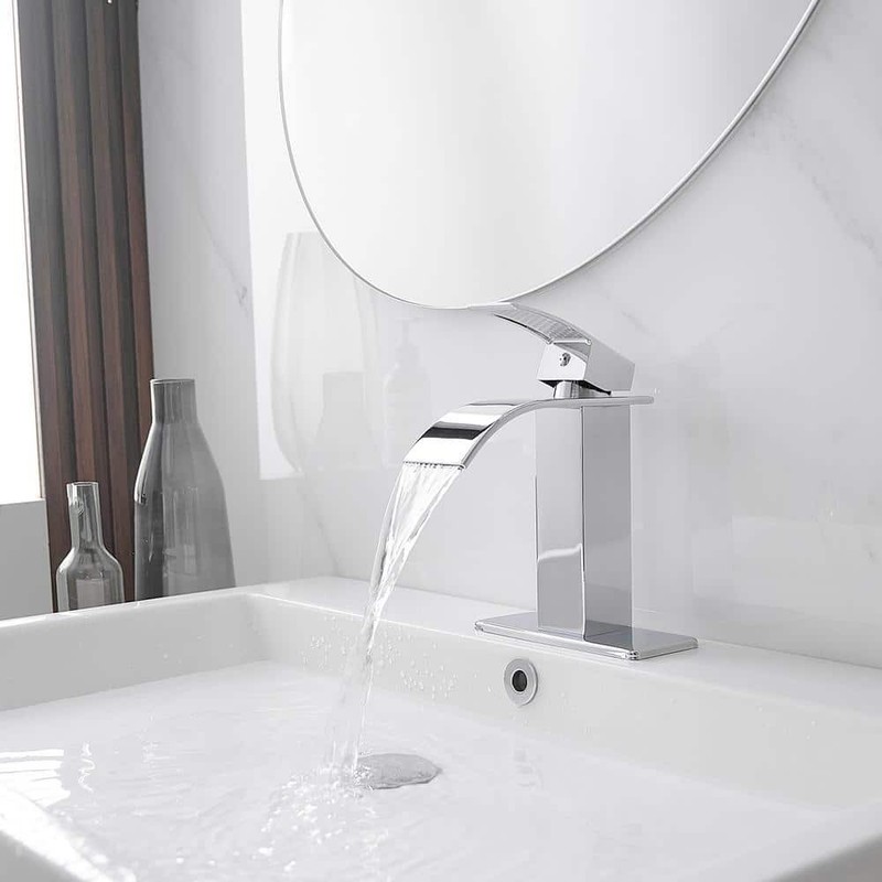 BWE Polished Chrome Waterfall Bathroom Faucet Single Handle w/ Supply Line - Image 13